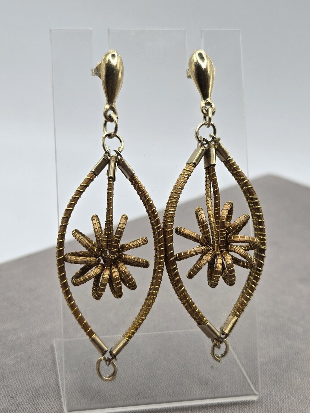 Brazilian Golden Grass Earrings Handmade Boho Lightweight Capim Dourado Coils